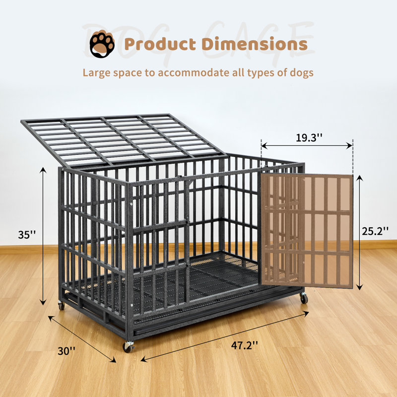 Tucker Murphy Pet Heavy Duty Indestructible Dog Crate Steel Escape Proof Indoor Double Door High Anxiety Cage Kennel With Wheels Removable Tray Reviews Wayfair